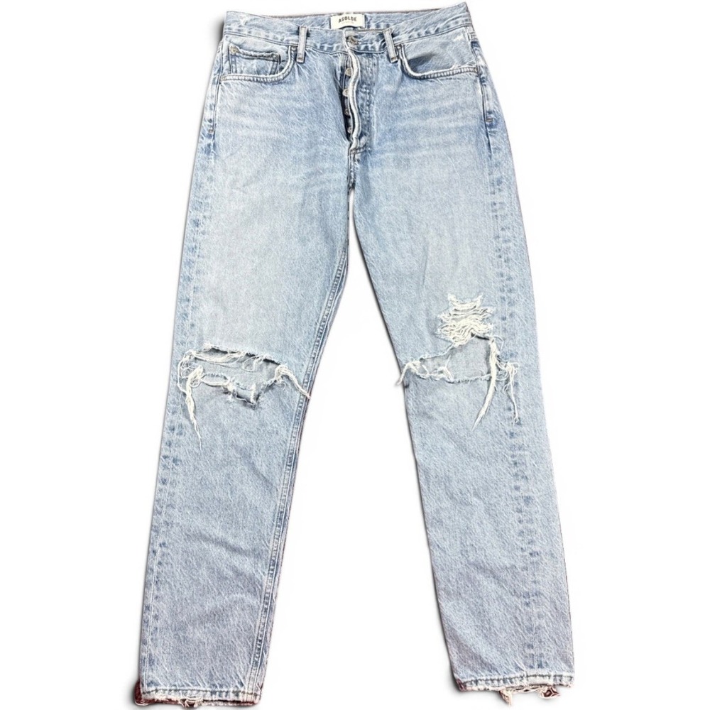 AGOLDE Jeans 26 Light Wash Jamie High Rise Distressed Denim Rip Knee Blue